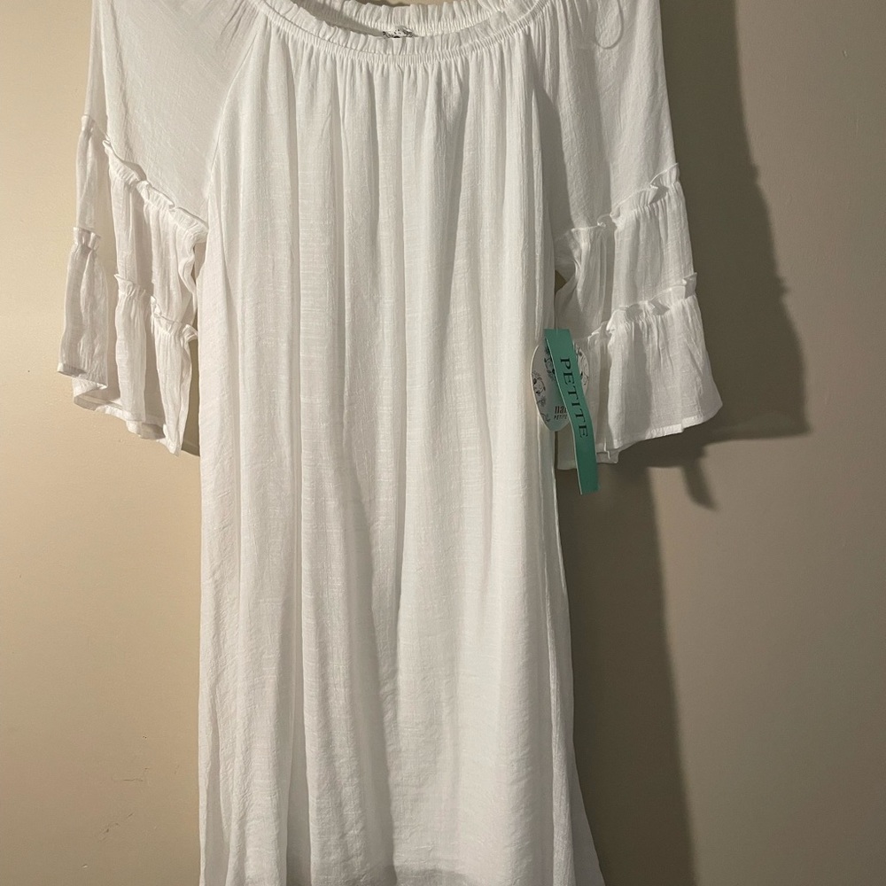 NAIF White Women's Tunic with Ruffled Sleeves Petite Large